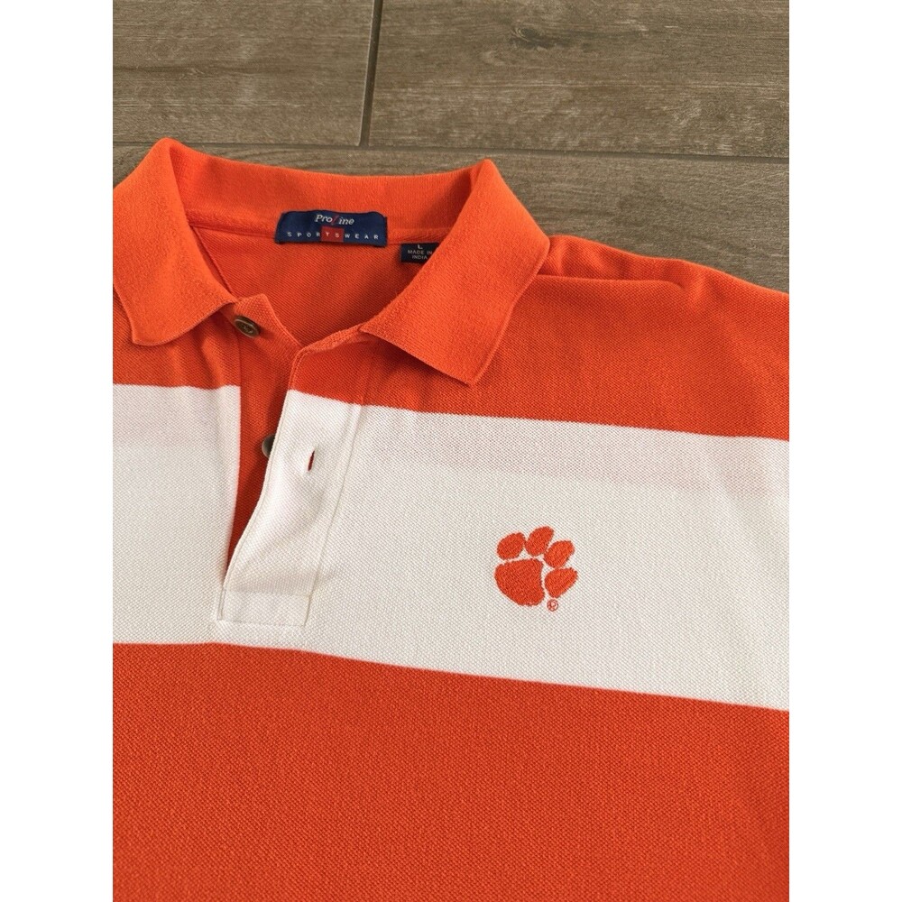 VTG Clemson Tigers Polo Men’s Large Orange White Striped 1980s NCAA - Picture 2 of 6